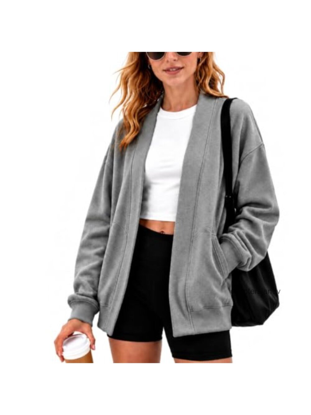 Oversized Cotton Blend Open Front Cardigan Women Sweatshirt Lightweight Loose